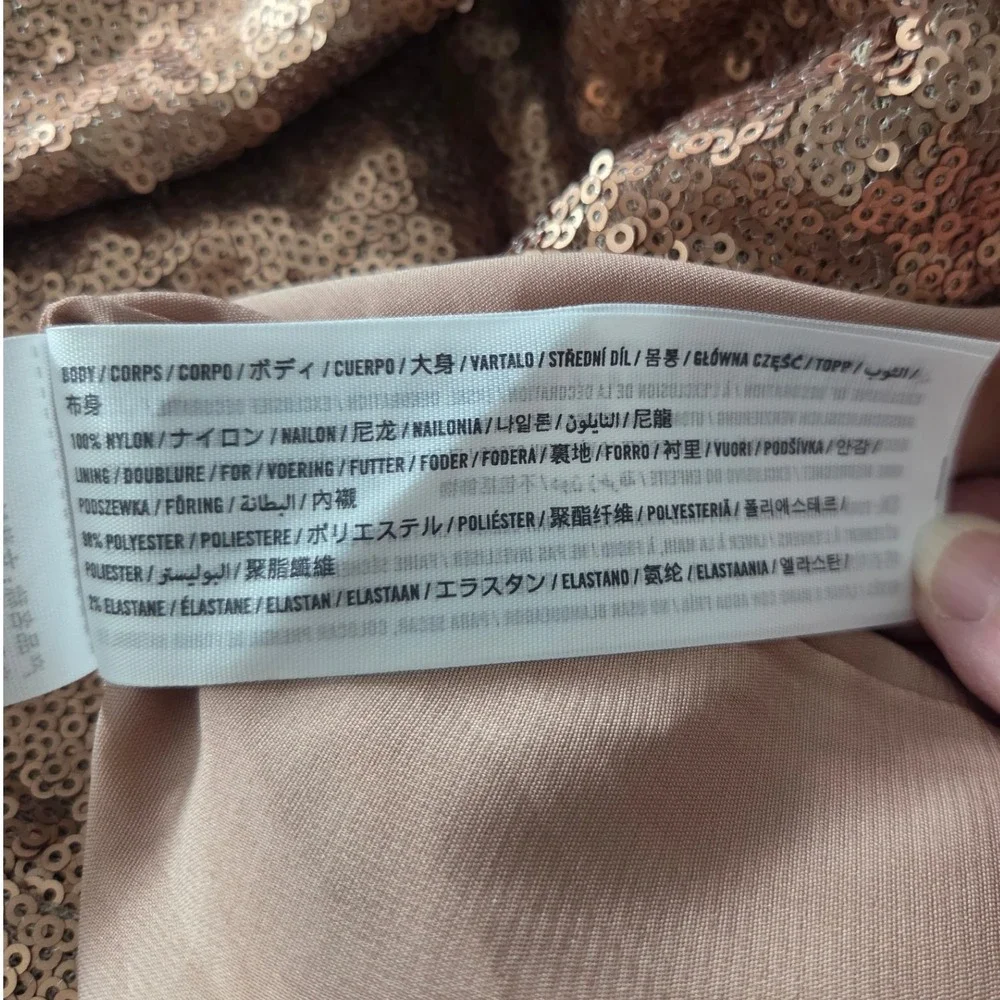 Abercrombie Fitch Rose Gold Sequin Puff‎ Sleeve Top Womens Sz M Party New Years
